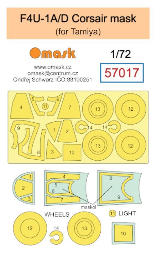 1:72 F4U-1A/D Corsair mask (for Tamiya)