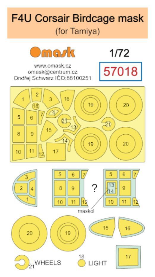 1:72 F4U Corsair Birdcage mask (for Tamiya)