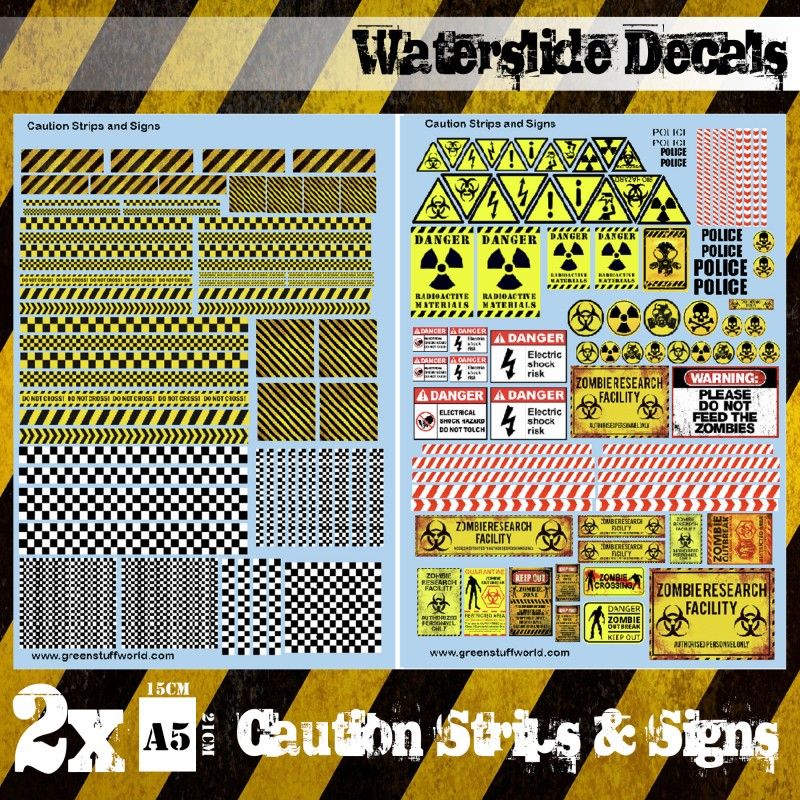 Waterslide Decals - Caution Strips and Signs