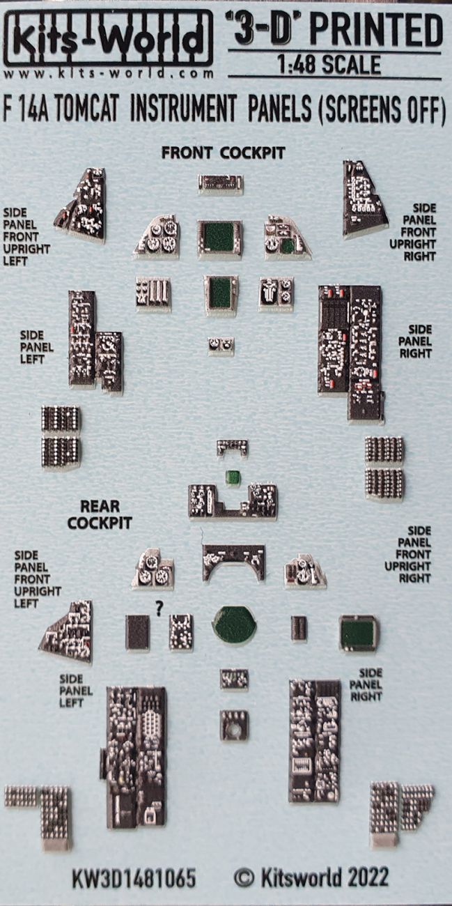 1:48 Grumman F-14A Tomcat screens OFF - 3D Full colour Instrument Panels