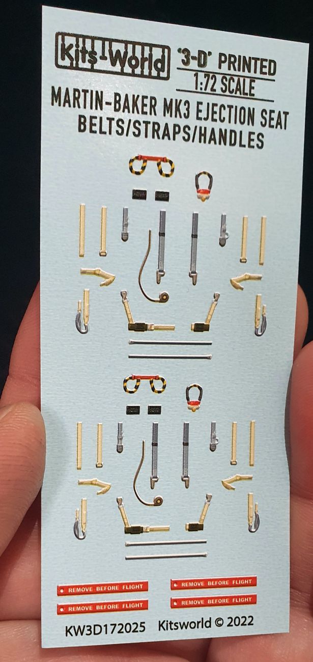 1:72 Martin-Baker Ejection Seat Mk.3, Hawker Hunter, Canberra,Vampire, Victor, Vulcan Gloster Javelin Valiant.Full Colour 3D Seat Belt decals