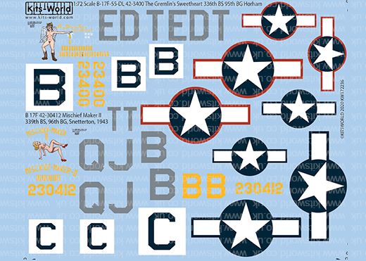 1:72 Scale Boeing B-17F Flying Fortress Decal Sheet