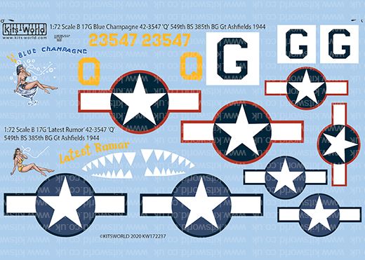 1:72 Scale Boeing B-17G Flying Fortress Decal Sheet