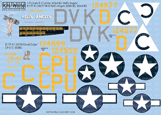 1:72 Scale Boeing B-17F Flying Fortress Decal Sheet