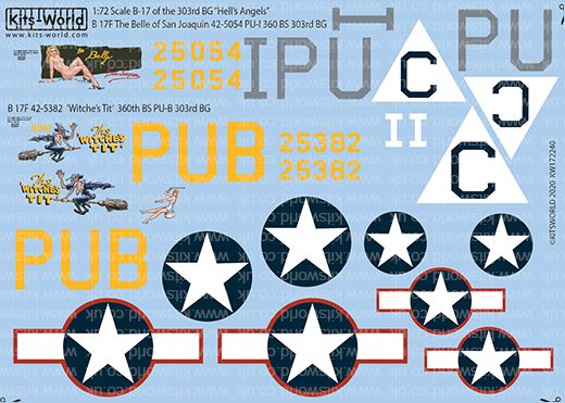 1:72 Scale Boeing B-17F Flying Fortress Decal Sheet
