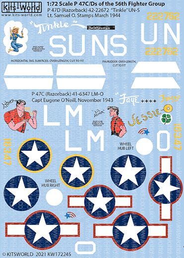 1:72 Scale Thunderbolt P-47C/D Razorback Decal Sheet