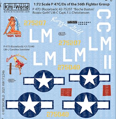 1:72 Scale Thunderbolt P-47C/D Razorback Decal Sheet