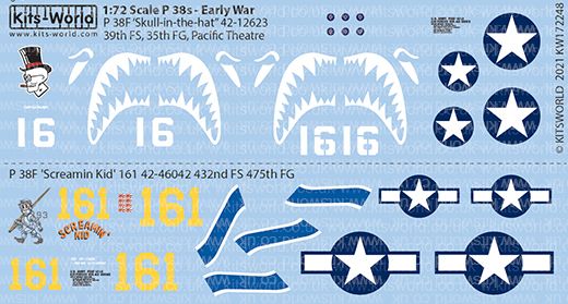 1:72 Scale Lockheed P-38F Lightning Decal Sheet