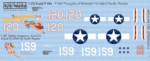 1:72 Scale Lockheed P-38F/H Lightning Decal Sheet