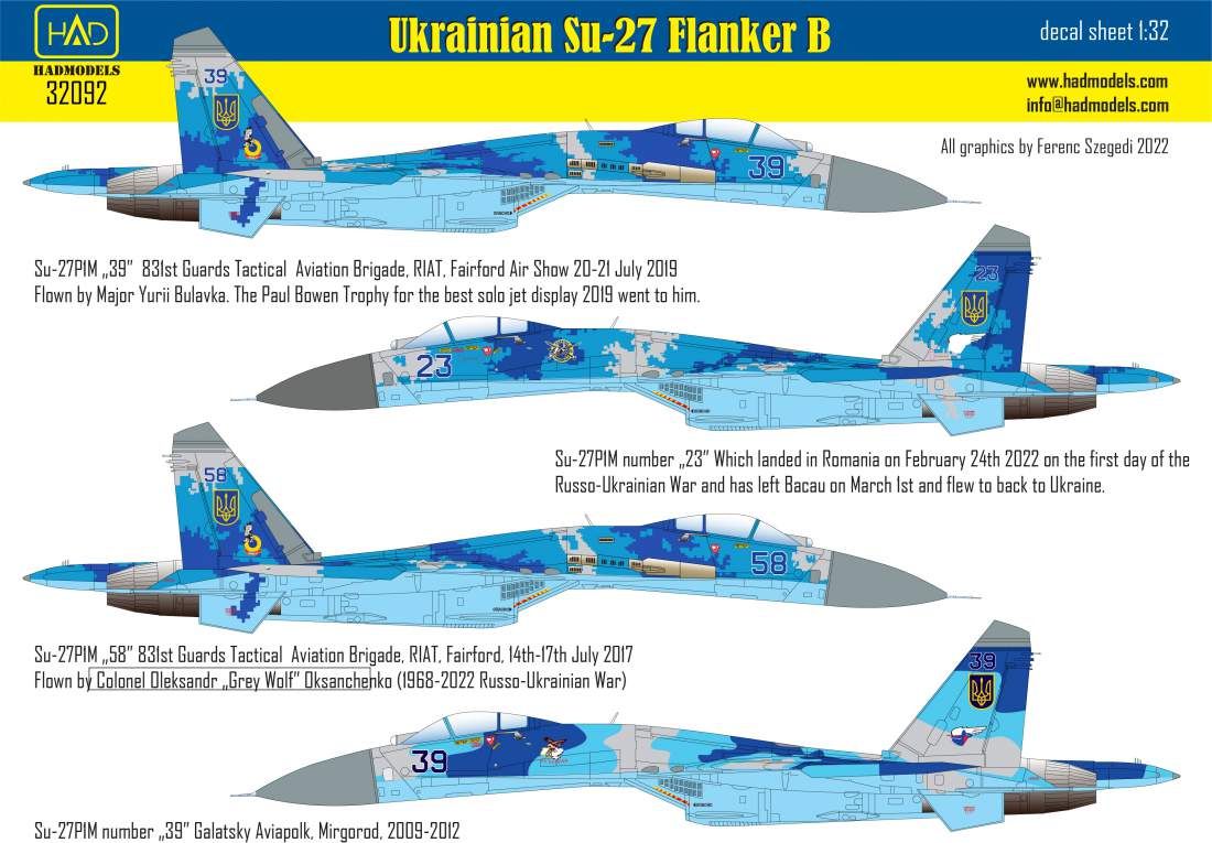 1:32 Ukrainian Su-27P1M Flanker B decal sheet