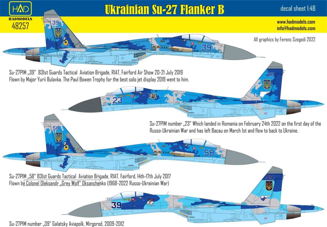 1:48 Ukrainian Su-27 P1M (Flanker B) decal sheet