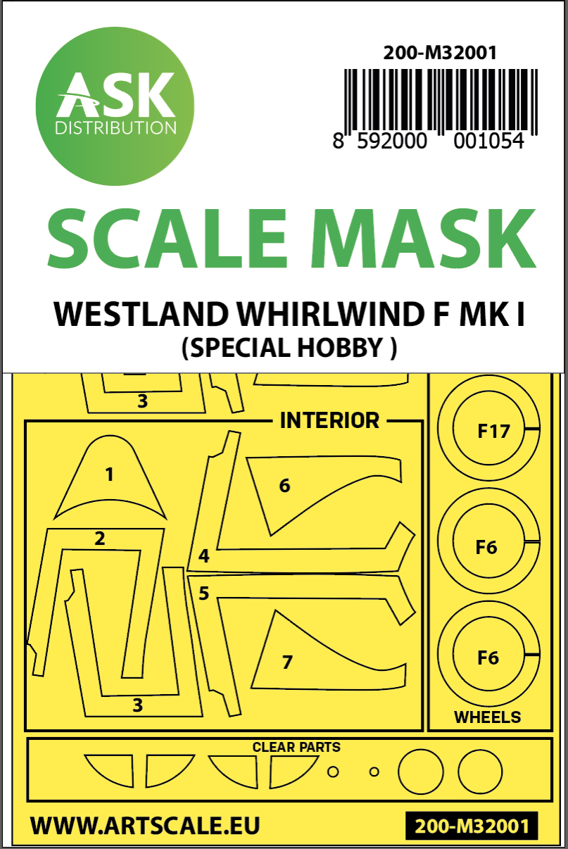 1:32 Westland Whirlwind Mk.I double-sided painting mask for Special Hobby