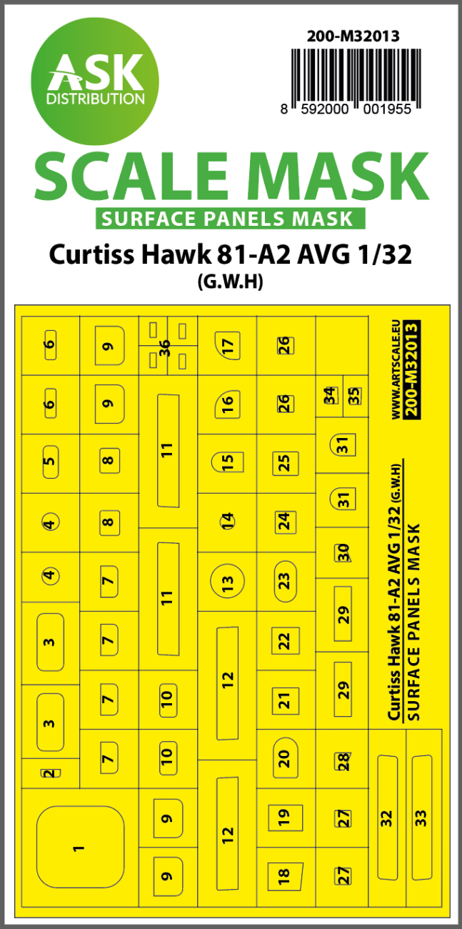 1:32 Curtiss Hawk 81-A2 AVG surface panels masks for GWH