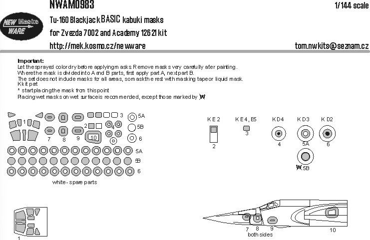 1:144 Tu-160 Blackjack BASIC Kabuki Masks For Zvezda 7002 And Academy 12621