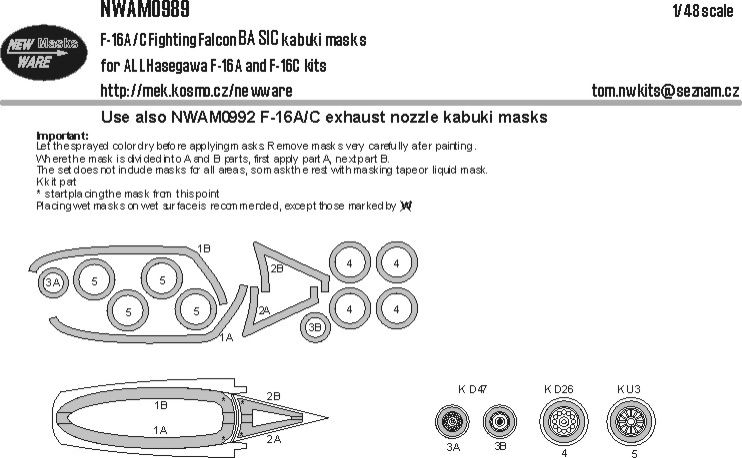 1:48 F-16A/C Fighting Falcon BASIC kabuki masks for Hasegawa