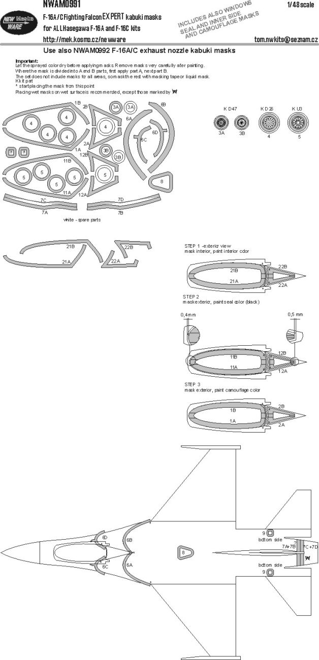 1:48 F-16A/C Fighting Falcon EXPERT kabuki masks for Hasegawa