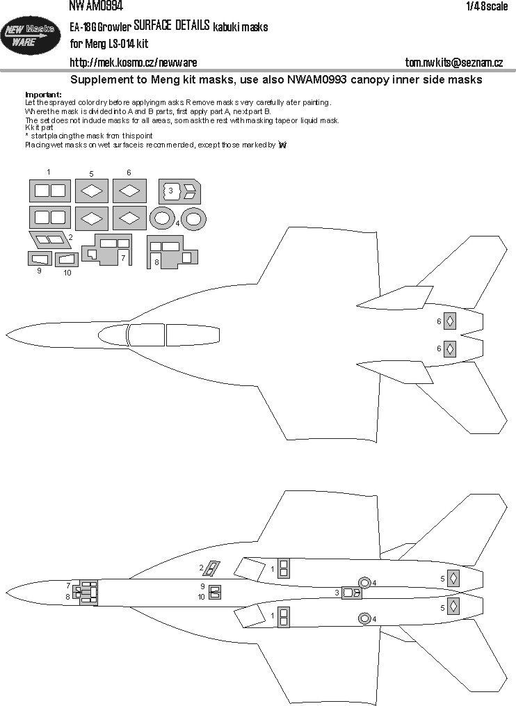 1:48 EA-18G Growler SURFACE DETAILS kabuki masks for Meng