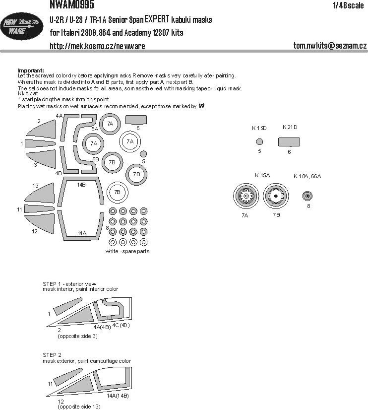 1:48 U-2R / U-2S / TR-1A Senior Span EXPERT kabuki masks for Italeri, Academy
