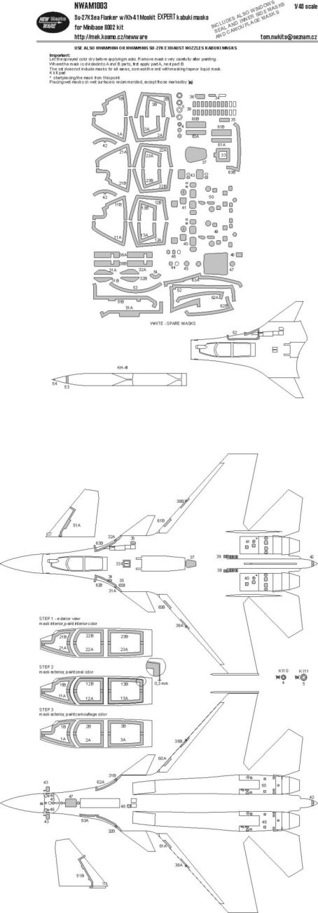 1:48 Su-27K Sea Flanker w/Kh-41 Moskit EXPERT kabuki masks for Minibase