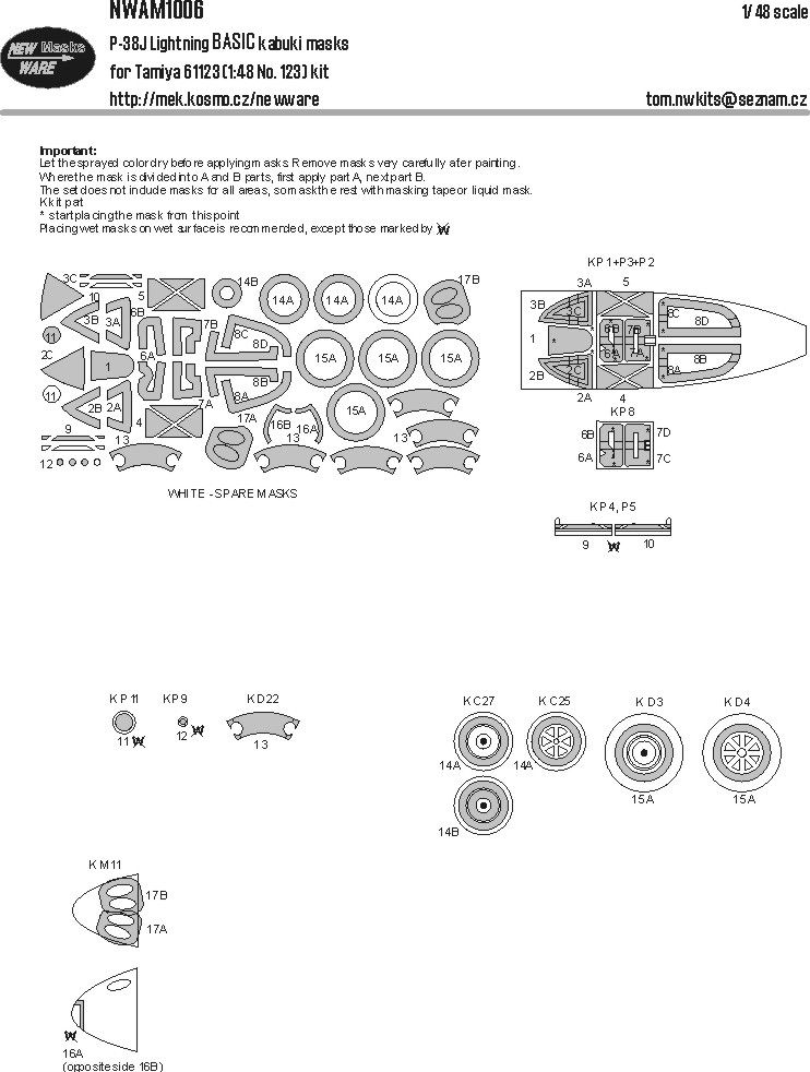 1:48 P-38J Lightning BASIC kabuki masks for Tamiya