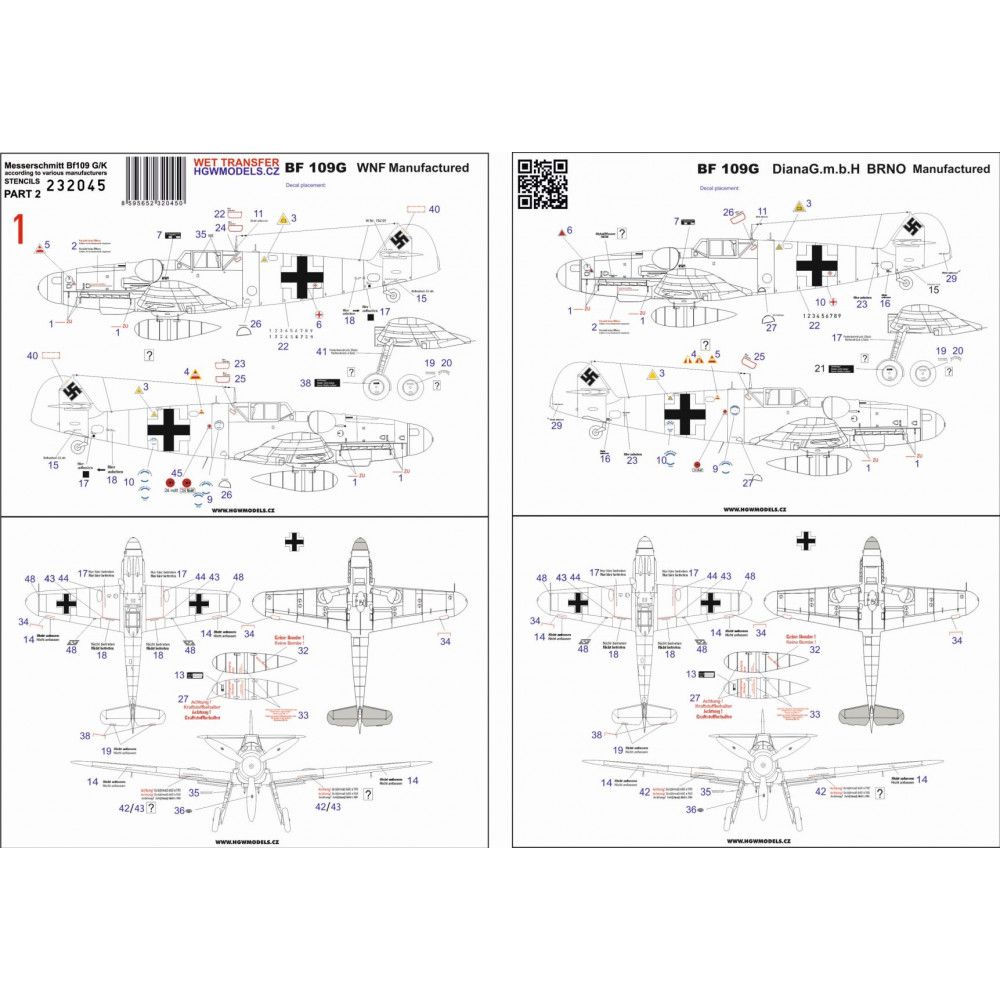 1:32 MESSERSCHMITT BF109 G/K STENCILS PART II