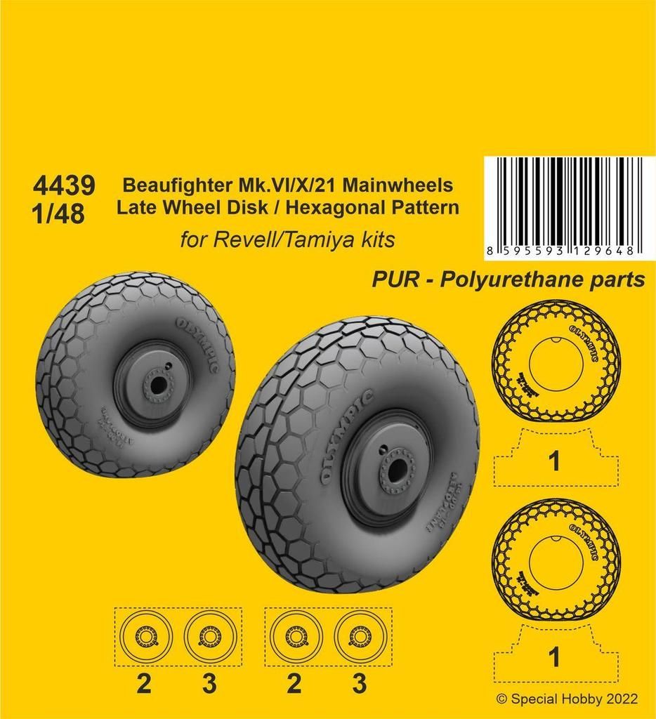 1:48 Beufighter Mk.VI/X/21 Mainwheels - Late Wheel Disk / Hexagonal Tread Pattern