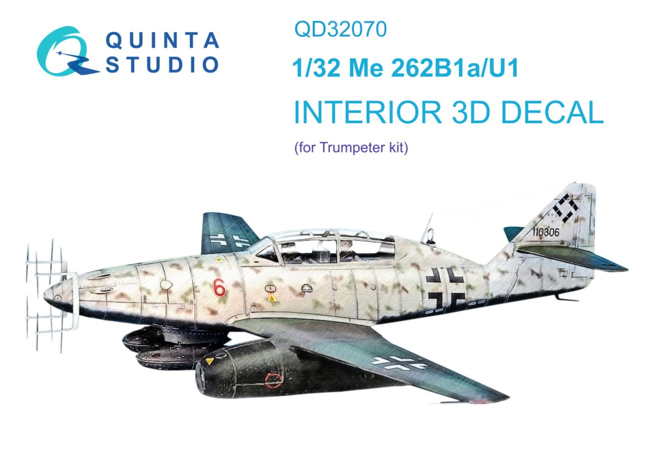 1:32 Me 262B1a/U-1 3D-Printed & coloured Interior on decal paper (Trumpeter)