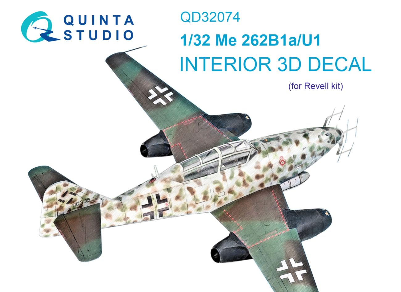 1:32 Me 262B1a/U-1 3D-Printed & coloured Interior on decal paper (Revell)
