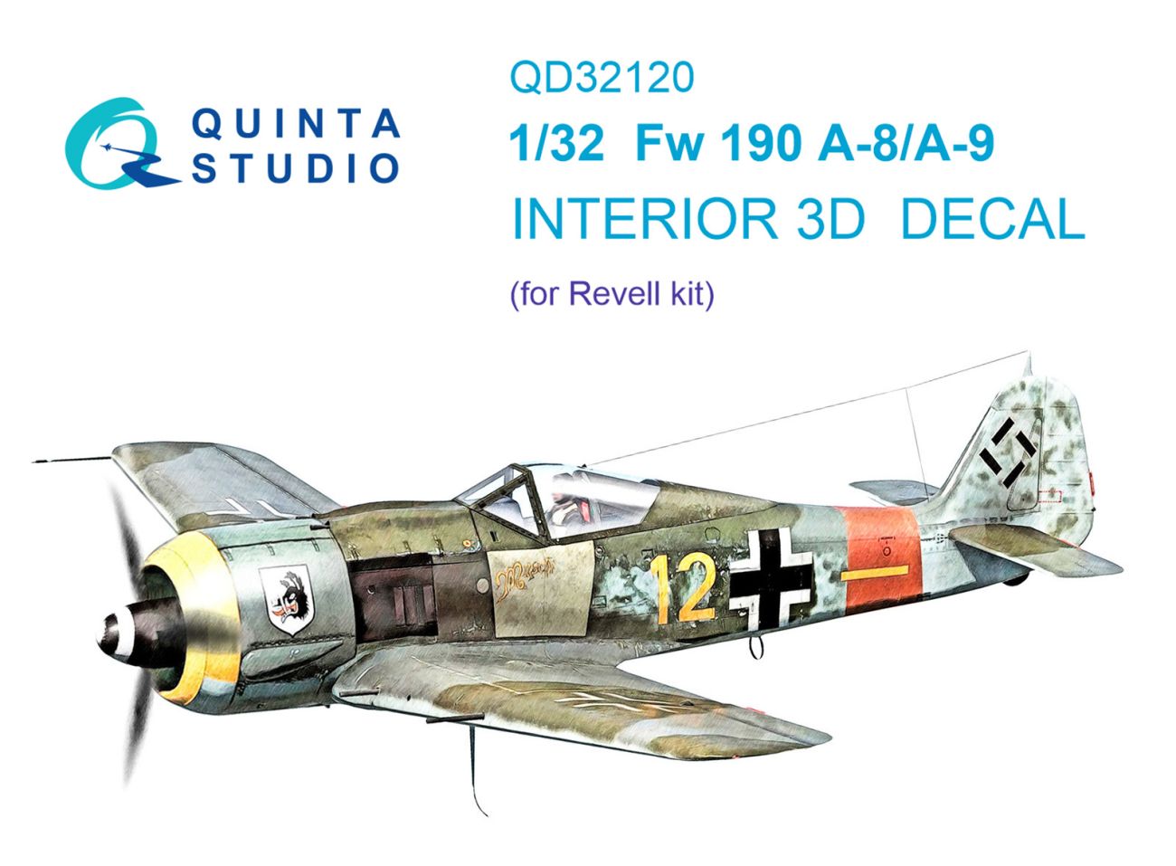 1:32 Fw 190 A-8/A-9 3D-Printed & coloured Interior on decal paper (Revell)