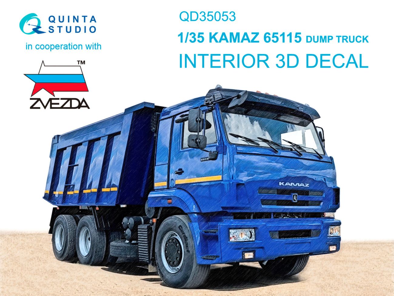 1:35 KAMAZ 65115 Dump truck 3D-Printed & coloured Interior on decal paper (Zvezda)