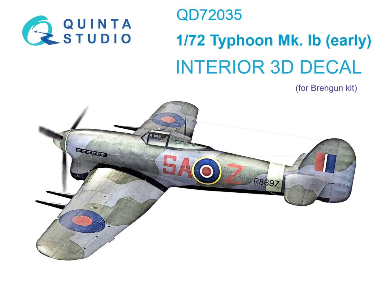 1:72 Hawker Typhoon Mk.1b (early) 3D-Printed & coloured Interior on decal paper (Brengun)