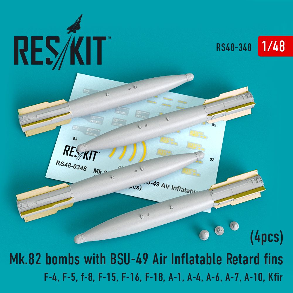 1:48 Mark 82 bombs with BSU-49 Air Inflatable Retard fins (4pcs)
