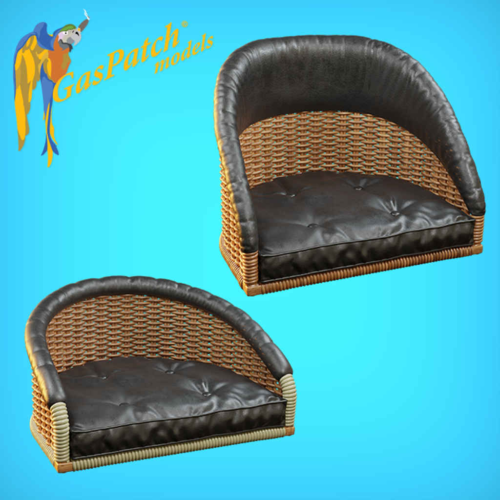 1:48 British Wicker Seat Full Back - Short With Small Leather Pad and Tall With Big Leather Pad