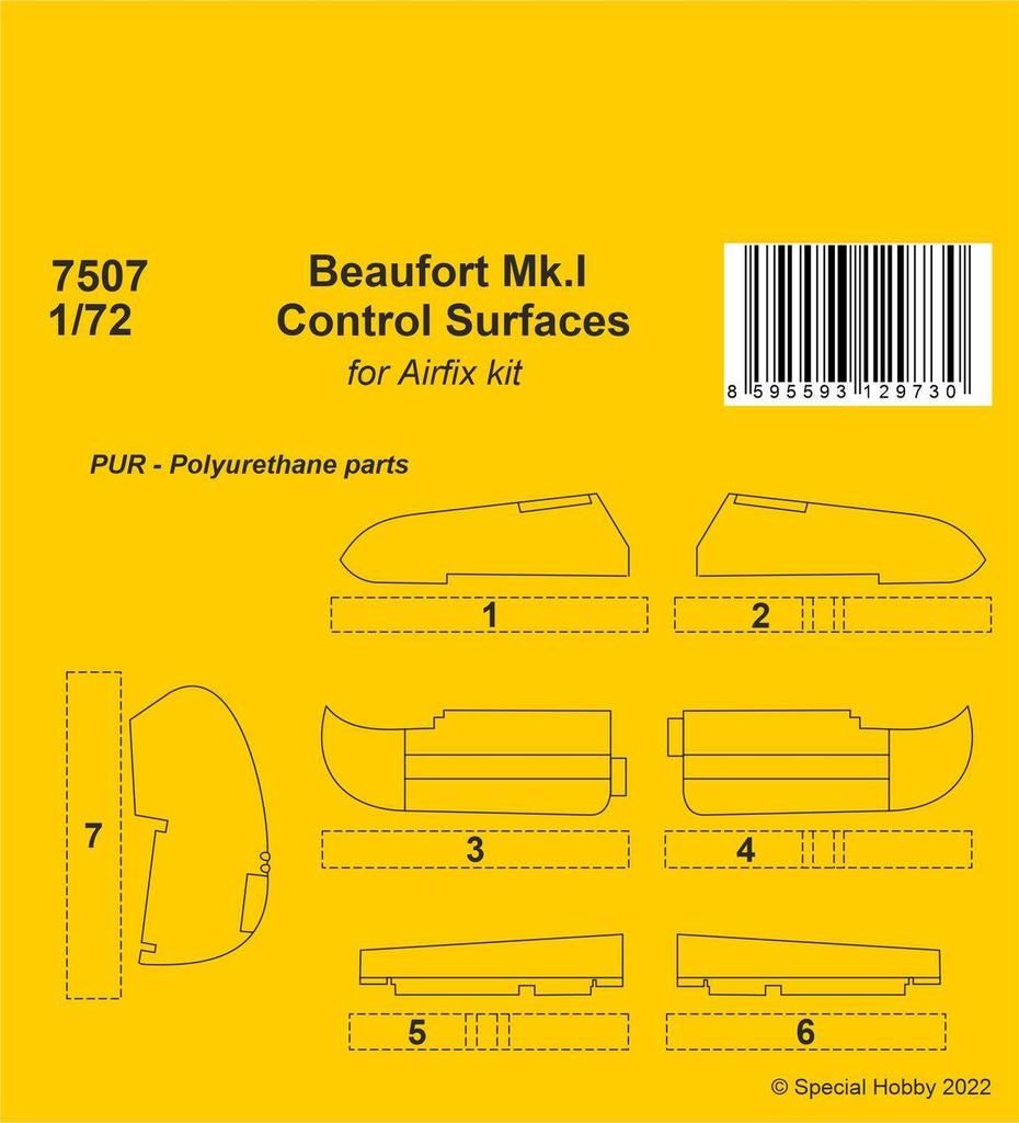 1:72 Beaufort Mk.I Control Surfaces for Airfix kit