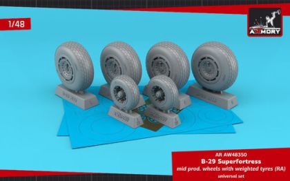1:48 B-29 Superfortress mid production wheels w/ weighted tyres (RA) & PE hubcaps