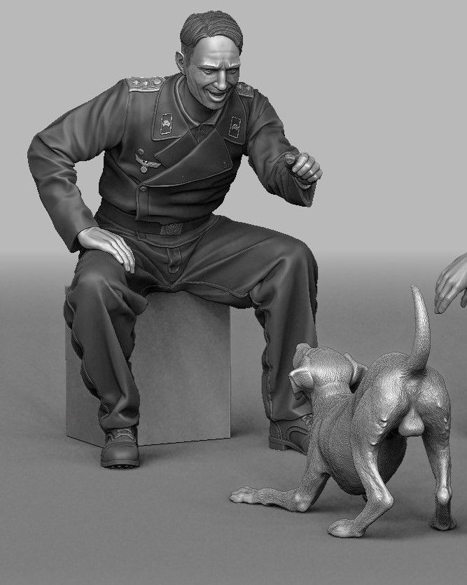 1:35 German tank officer playing with puppy