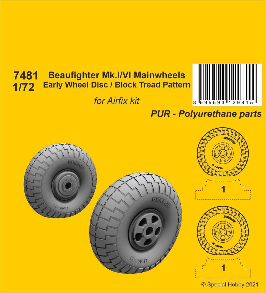 1:72 Beaufighter Mk.I/VI Mainwheels - Early Wheel Disk / Block Tread Pattern
