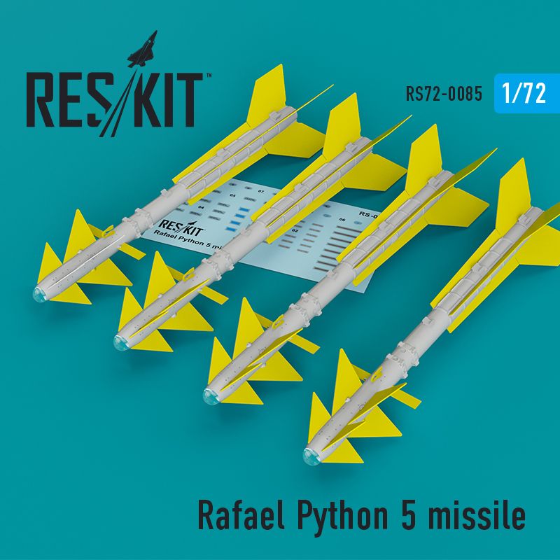 1:72 Rafael Python 5 missile (4 pcs) ((IAI Kfir, McDonnell F-15C/I Eagle, F-16I, Pakistani JF-17, Mikoyan MiG-21, Dassault Mirage F.1)