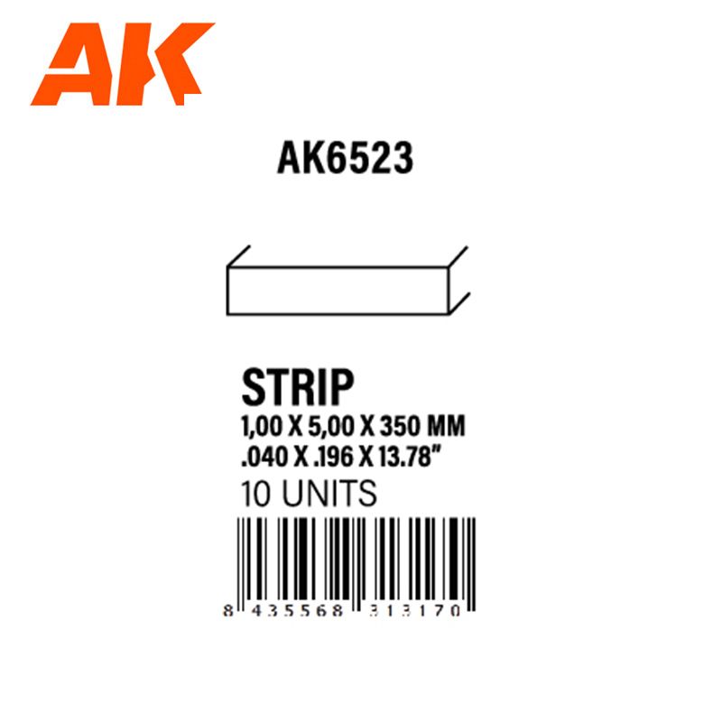 STRIPS 1.00 X 5.00 X 350MM – STYRENE STRIP – (10 UNITS)
