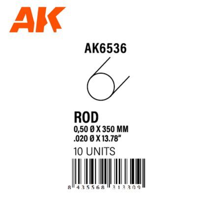 ROD 0.50 DIAMETER X 350MM – STYRENE ROD – (10 UNITS)