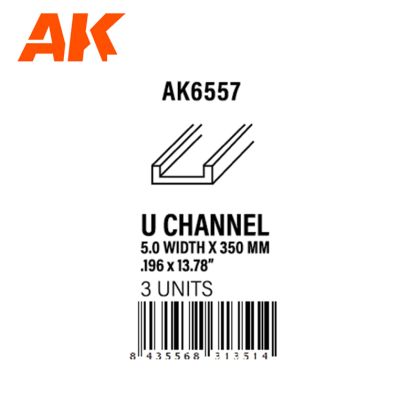 U CHANNEL 5.0 WIDTH X 350MM – STYRENE U CHANNEL – (3 UNITS)