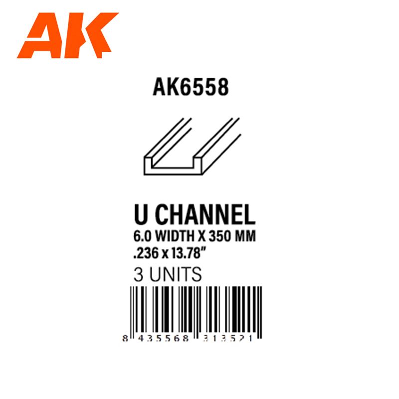 U CHANNEL 6.0 WIDTH X 350MM – STYRENE U CHANNEL – (3 UNITS)