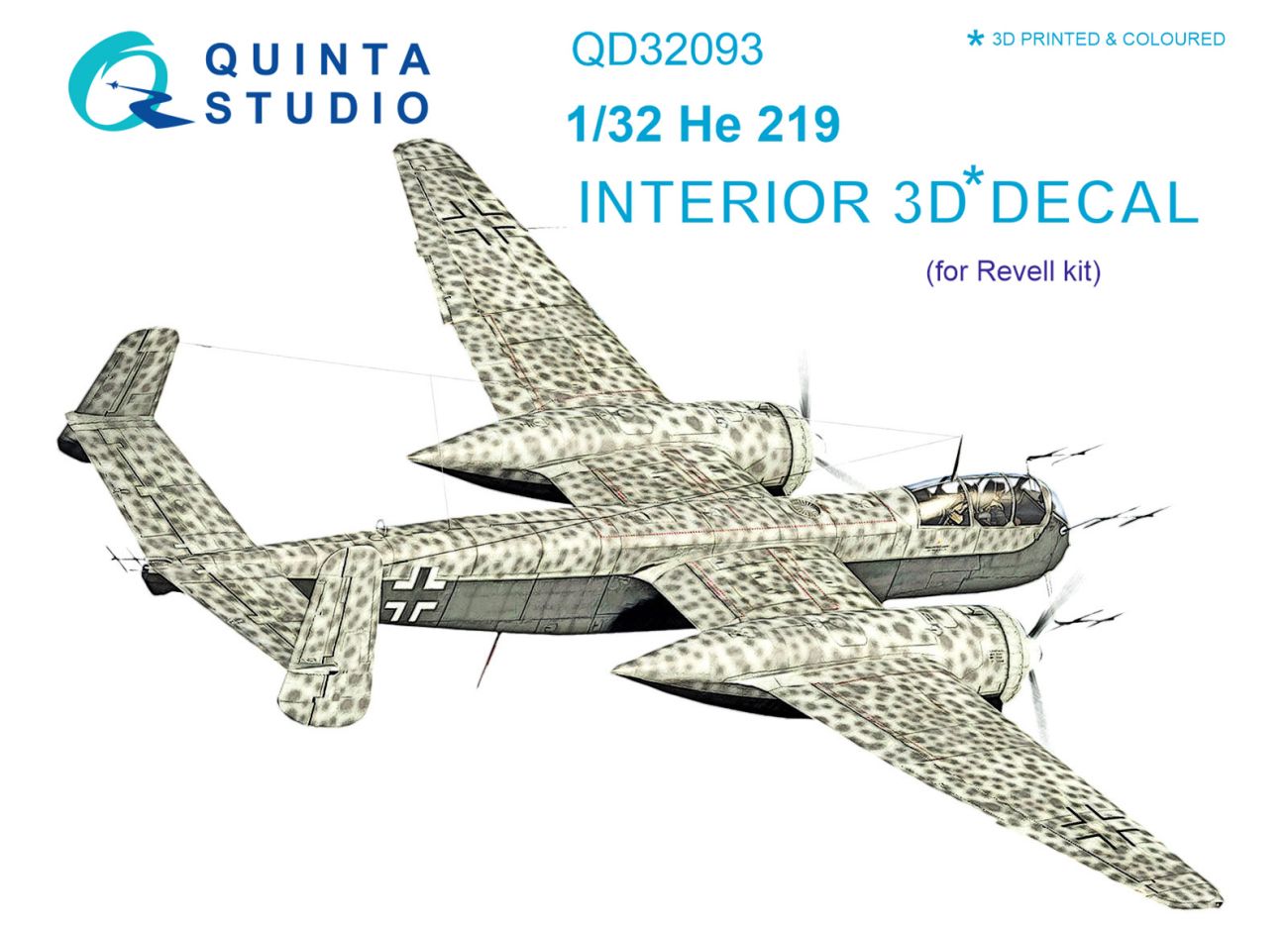 1:32 He 219 3D-Printed & coloured Interior on decal paper (Revell)