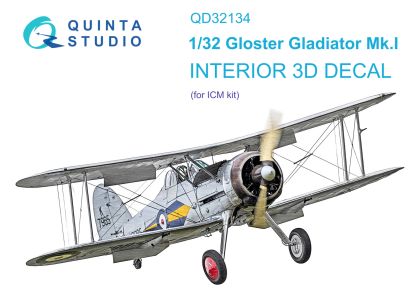 1:32 Gloster Gladiator Mk I 3D-Printed & coloured Interior on decal paper (ICM)