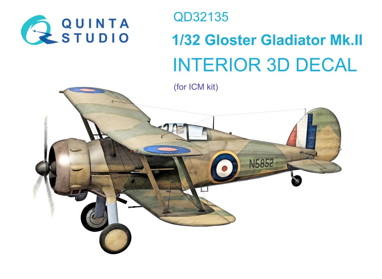 1:32 Gloster Gladiator Mk II 3D-Printed & coloured Interior on decal paper (ICM)