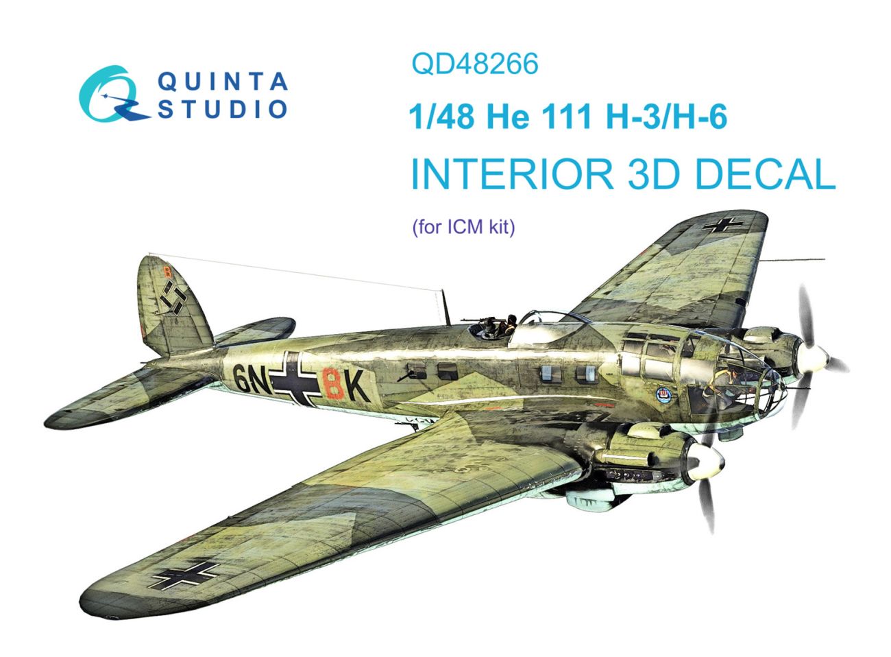 1:48 He 111H-3/H-6 3D-Printed & coloured Interior on decal paper (ICM)
