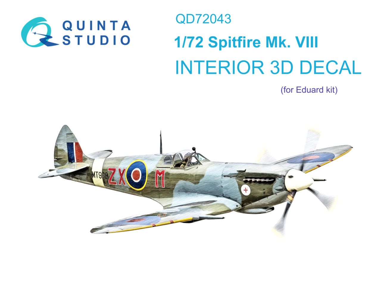 1:72 Spitfire Mk.VIII 3D-Printed & coloured Interior on decal paper (Eduard)