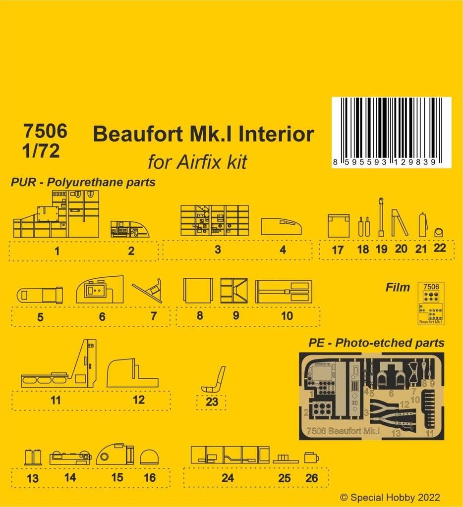 1:72 Beaufort Mk.I Interior for Airfix kit