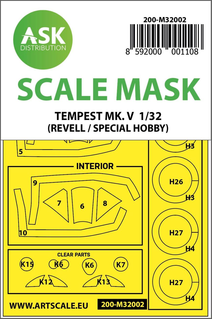 1:32 Hawker Tempest Mk.V double-sided painting mask for Revell / Special Hobby