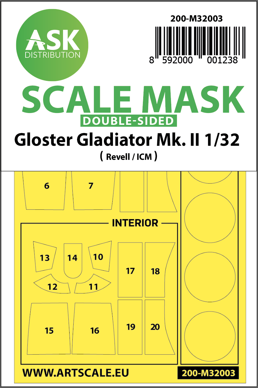 1:32 Gloster Gladiator double-sided painting mask for Revell / ICM